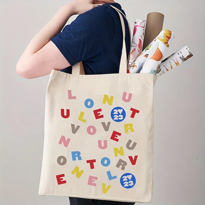 Love on Tour 2023 Pattern Print Tote Bag, Casual Canvas Shopping Bag, Art Shoulder Bag Shopping Bag  Eco Bag  Shoppe